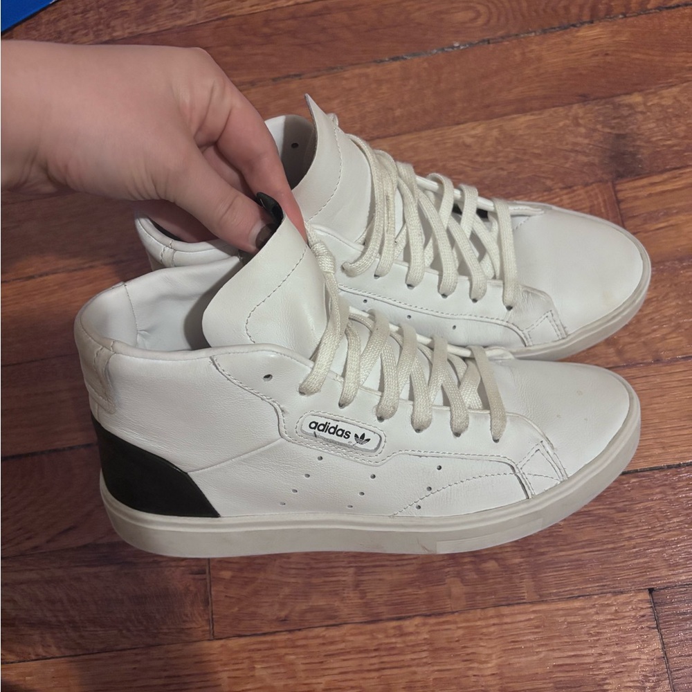 Adidas White and Black Mid-Top Sneakers